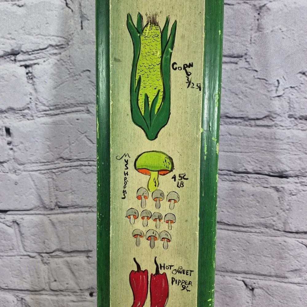 Vtg Hand Painted Wood Sign Eggs Corn Peppers Farmhouse Kitchen Rustic Cottage